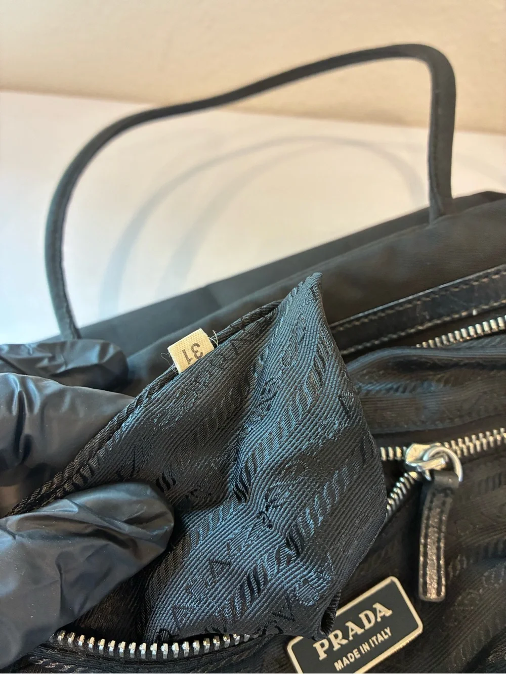 Prada Black Nylon Shoulder Tote with Silver Hardware